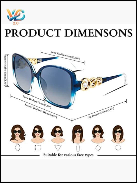 Oversized Square Sunglasses with Pearl Details Classic Polarized UV Protection main image 5